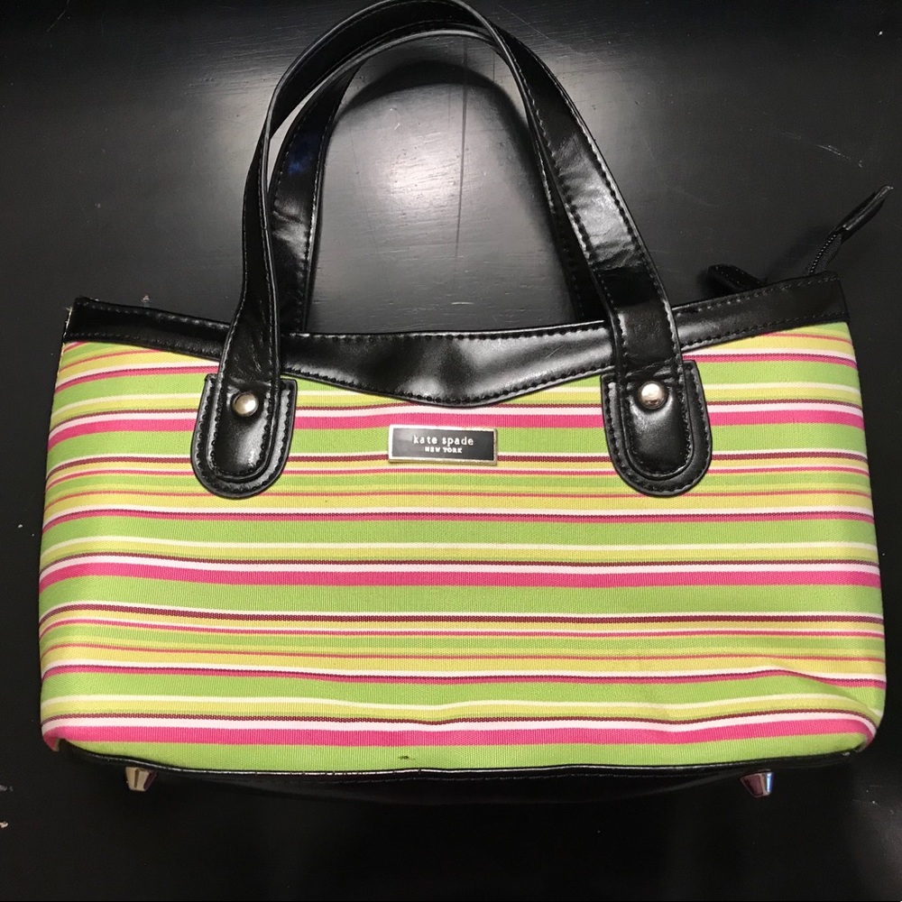 Kate Spade Green & Pink Handbag w Black Trim